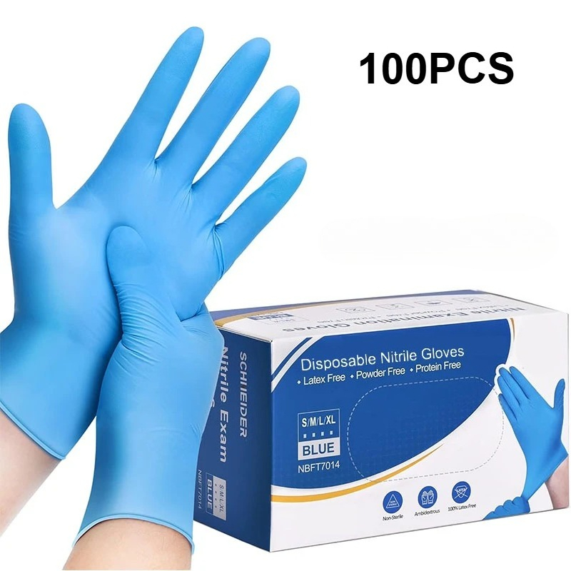 Disposable Gloves Nitrile - 100 Guantes Desechables de Nitrilo Azules,