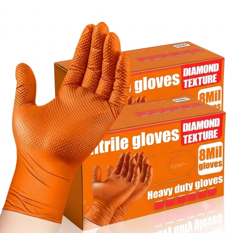 Disposable Gloves Nitrile - Guantes de Nitrilo Naranja Resistentes de