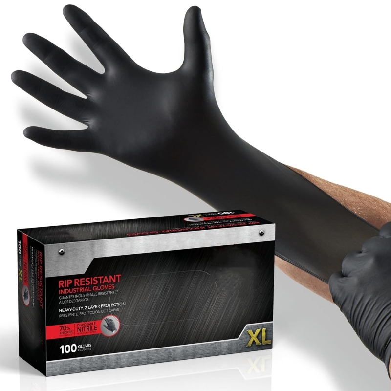 Disposable Gloves Nitrile - 100 Guantes de Nitrilo Negros Desechables,